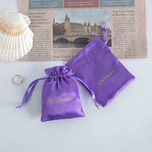 Purple Anti-Dust <b>Drawstring</b> Pouch Satin Hair <b>Bag</b> Storage for Wigs Extensions <b>Makeup</b> Jewelry Weddings Parties - Product Image 2