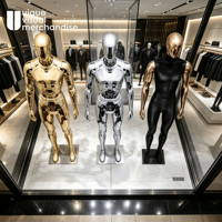Mannequin Homme Chromé Corps Entier Argent Or Musclé en Plastique pour Présentation en Boutique, Mannequin Grande Taille pour Vêtements Masculins