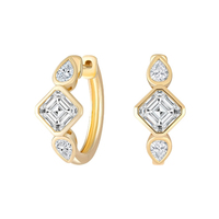 Boucles d'oreilles créoles Gemnel à trois pierres serties clos, en argent sterling avec zircon blanc taille Asscher et taille poire, bijoux fins pour femme
