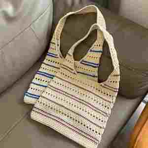 Sac à main de plage pour femme en coton tressé fait main, style rétro, nouveau modèle transfrontalier très populaire, sac à bandoulière au crochet - Product Image 5