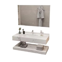 Meuble-lavabo de salle de bain moderne avec meuble en pierre naturelle, lavabo en céramique intelligent à LED, plateau en marbre - pour usage domestique ou hôtelier