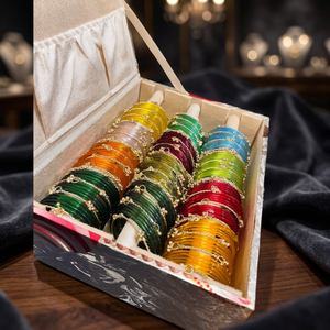 Coffret de bracelets en verre de Kasmir et gelée de 12 couleurs |   144 bracelets en gelée de 2 mm avec 48 bracelets Ghungroo cachemiriens de créateur pour les fêtes - Product Image 3