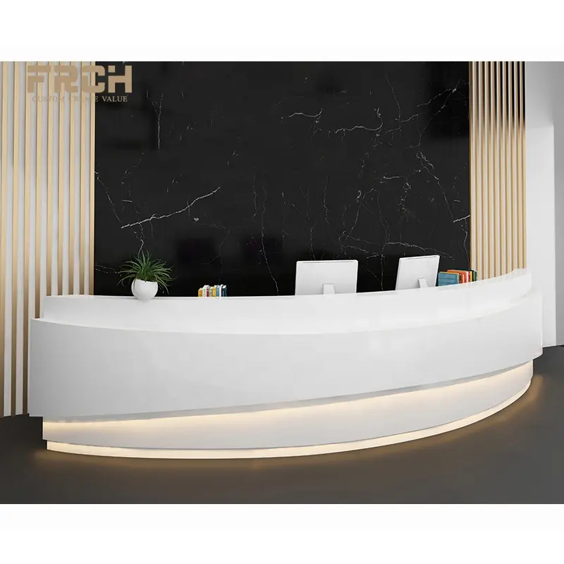 Venda quente branco curvo moderno médico frente escritório balcão Design recepção mesa com luz LED