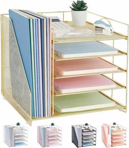 Desk <b>Organizers</b> and Accessories 5 Tier Paper Letter Tray <b>Organizer</b> with <b>File</b> Holder Desktop <b>Organizer</b> for Office Supplies Gold - Product Image 1