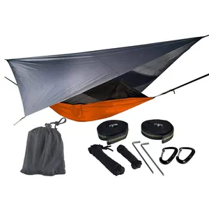 Longsen Outdoor tragbare Nylon Camping Hängematte mit Regen fliege Plane Pu 3000 benutzer definierte Logo und Moskito netz