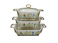 Plats de service rectangulaires en céramique blanche, ensemble de casseroles avec motif de citrouille coloré et support en métal doré