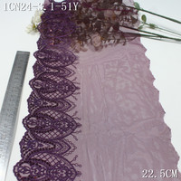 Dentelle brodée rétro de 22 cm avec sequins et fleurs, bordure en dentelle douce violette, écologique, pour la couture et les fabricants de vêtements