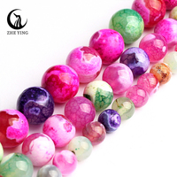 Perles rondes en pierre naturelle Zhe Ying ZY-Fire Dragon Veins Agates multicolores pour bracelet DIY, pierres en vrac, agate de feu pour la fabrication de bijoux