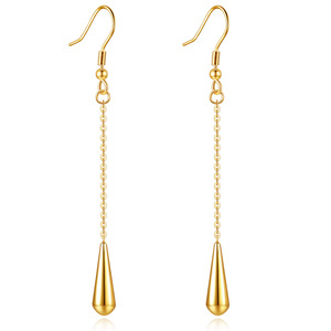 Boucles d'oreilles longues géométriques en forme de goutte d'eau 33 mm en acier doré et or rose, bijoux de mode pour soirée - Product Image 5