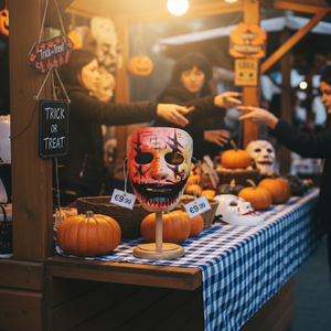 Hari Halloween dekorasi mati, digambar tangan menakutkan untuk masker wajah hantu gaya mengerikan dalam plastik untuk hari April Fool - Product Image 5