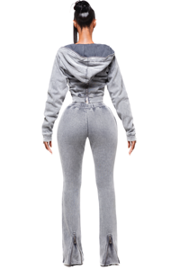 Set tuta da donna autunno inverno 2 pezzi felpa corta con cappuccio e Zip con <span class=keywords><strong>pantaloni</strong></span> a zampata top corti per ragazze alte - Product Image 4