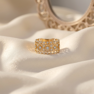 18K Solid <b>Gold</b> Natural Diamond Wide Band <b>Ring</b> Vintage Floral Filigree Openwork Pavé <b>Set</b> Fine Jewelry OEM ODM Manufacturer - Product Image 6