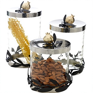 Modern Luxury <b>Glass</b> <b>Food</b> <b>Storage</b> Containers with Metal Lids Airtight Handcrafted Design for Kitchen Use - Product Image 1