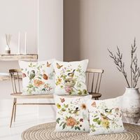 Housse de coussin avec motif d'oiseaux, taie d'oreiller décorative vintage à fleurs, lot de 4 taies d'oreiller imprimées double face pour canapé