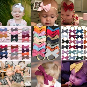 Setの4 PCS Headbands WITH 3 ''Cotton Hair弓Soft弾性Hairバンド写真ショーNewborn Toddler Baby Girls