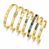 Bracelet en Zircon et Émail Plaqué Or 18K avec Pierres Précieuses Colorées et Yeux Ovales pour Femme - Vente en Gros