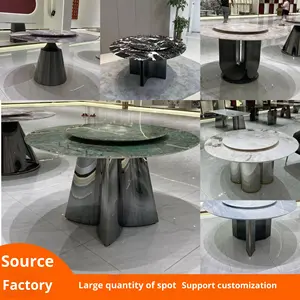 Mesa de comedor de arte del hierro engrosada de lujo, mesa de comedor de piedra de mármol de acero inoxidable para uso doméstico - Product Image 3