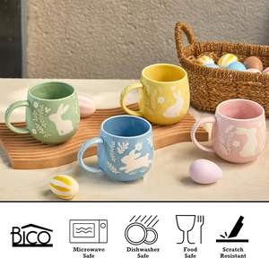 Bico Pastel <span class=keywords><strong>Color</strong></span> Bunny Gres Juego de tazas Microondas y lavavajillas para Pascua Primavera - Product Image 2