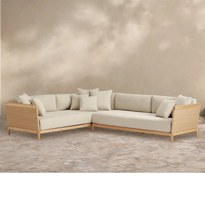 Ensemble de canapés 2 places <span class=keywords><strong>en</strong></span> teck de qualité supérieure et <span class=keywords><strong>résine</strong></span> <span class=keywords><strong>tressée</strong></span> pour terrasse d'hôtel moderne (éco-responsable) - Product Image 1