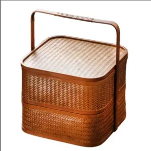 Bambu dokuma sepet renkli çok fonksiyonlu organizatör gıda çay meyve için sürdürülebilir çamaşır ve ay kek hediye kutusu ambalaj