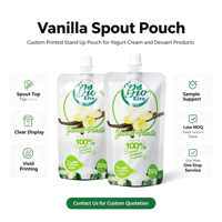 Pochette Doypack personnalisée 250g avec bec verseur, impression couleur vive et fenêtre transparente pour l'emballage de yaourts, desserts et aliments