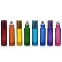 Flacon à bille en verre coloré arc-en-ciel 10 ml pour huiles essentielles, parfum et sérum de soin de la peau, flacons portables en acier pour les voyages