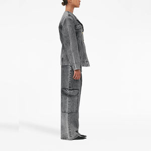 Jeans <span class=keywords><strong>Cargo</strong></span> Vintage da <span class=keywords><strong>Donna</strong></span> con Logo Personalizzato, Vita Media, Tasche a Patta, Traspiranti, Grigio, Vestibilità Dritta, Streetwear, Decorazione con Bottoni, Sexy e Comodi - Product Image 2