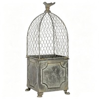 Jardinière en métal rouillé en forme de cage à oiseaux avec finition en dôme, style ferme, sur pieds, pour plantes vertes et succulentes
