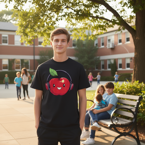 T-shirt Red Apple With Headphones pour enfants et adolescents, design unisexe - Product Image 3