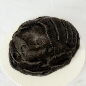 <b>Mens</b> 0.02-0.03mm Full Pu V Loop Natural Wave Human Hair <b>Wigs</b> Male Toupee Piece Hair System Hair for Best Price Good Quality#1B - Product Image 3
