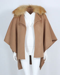 OFTBUY 2023 Legal das Mulheres Natural Casaco De Pele De Raposa Bat Casaco De Ponto Aberto Blends De Lã De Cashmere Casaco De Manto De Lã De Pele Real - Product Image 1