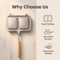 Poêle à sandwich double en aluminium antiadhésive avec poignée en bois pour cuisinière à gaz, idéale pour le petit-déjeuner, les paninis et les fromages grillés