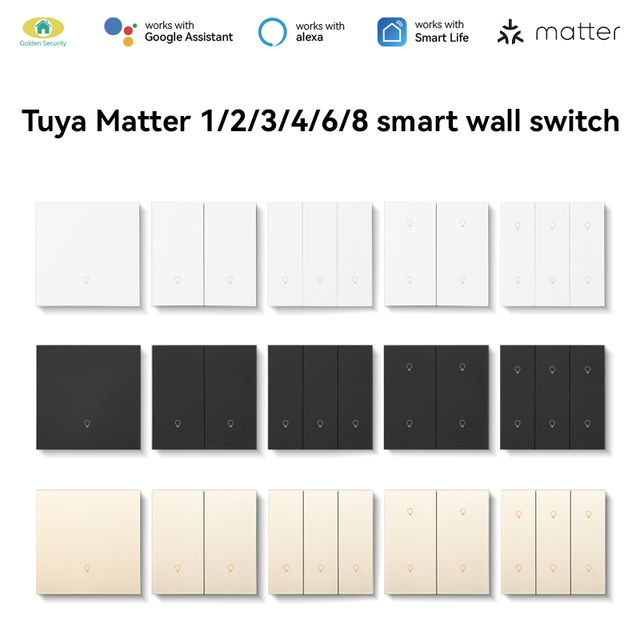 2026 Newest Tuya Smart Life Home Matter Thread Protocol 1/2/3/4/6/8 Smart Wall Switch Home Kit Google Home Alexa Voice Control