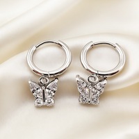 Boucles d'oreilles pendantes en forme de papillon en acier inoxydable 316L plaqué or 18 carats avec zircon cubique pour femmes, zircon cubique taille marquise et taille rond