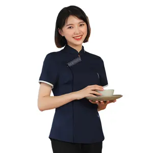 cheongsam वर्दी Suppliers-नवीनतम चीनी शैली आधा-उच्च कॉलर cheongsam शैली स्लिम डार्क रेस्तरां होटल वेटर खानपान सूट
