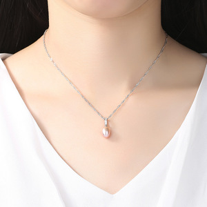 Collar de Plata de Ley S925 con Cadena de Ondas y Colgante de Perla de Agua Dulce, Joyería Minimalista para Mujer, Venta al por Mayor - Product Image 4