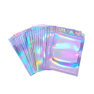 Transparent Clear Iridescent Front Silver Backed Aluminized Plastic Packaging Mylar Zipper Holographic Laser Bag