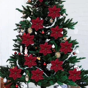 Flowers Decoration Artificial Glitter Product Decorations Supplies Snow Bushes Spray Poinsettia Flower Christmas