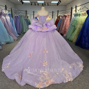 Vestido de Quinceañera Morado Dy6878-1, Vestido de Novia Lila, Vestido de Fiesta con Escote Corazón, Apliques de Chifón, Cintura Natural - Product Image 2