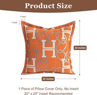 Housse de coussin décorative 50x50cm en chenille de luxe avec monogramme H et motif chaîne, accent orange élégant pour canapé, lit et décoration de salon