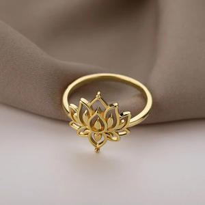 Golden <b>Lotus</b> Flower Ring Alloy Gold Plated Unisex Buddhist <b>Jewelry</b> Gift For Her Or Him T0218 - Product Image 4