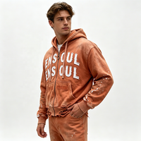 Vintage Acid Wash Distressed Hoodie mit Stickerei-Applikation und Buchstaben-Design, Maßgefertigter Premium Schwerer French Terry Reißverschluss-Hoodie für Herren mit Farbspritzer-Effekt