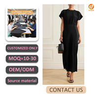 Robe élégante plissée à la taille pour femme - Robe de soirée noire à manches courtes, style décontracté, respirante et écologique pour l'été