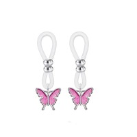 Anneau de téton fantaisie non-perçant en acrylique réglable avec pendentif cœur et papillon en alliage, bijou corporel sensuel pour femme, idéal pour les soirées