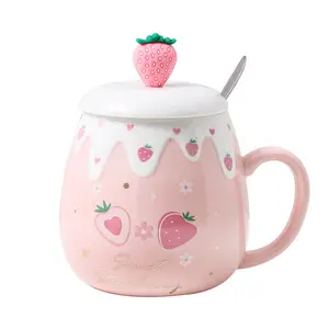 De gros thé pot fille mignon rose-Tasse d'eau fraîche pour bureau, pot en céramique, style rose, de 17 oz, en forme de cœur, pour coupe d'affaires