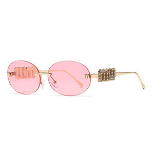 Lunettes de soleil ovales de luxe sans monture, métal noir, protection UV400, unisexe, type 3, verres PC, design tendance, référence 7705 - Product Image 3