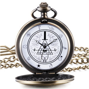 Montres de poche à quartz BOSHIYA avec chaîne, thème Gravity Falls Bill Cipher, montre de poche vintage en bronze/cadeau - Product Image 3