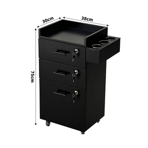 Chariot de Salon Professionnel Verrouillable avec Rangement Supérieur Ouvert - Chariot de Barbier Robuste Noir et Armoire à Outils de Coiffeur avec Clés - Product Image 2