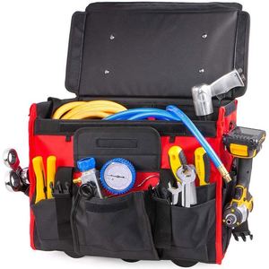 Free Sample High Quality 600-Denier Red Polyester Contractor's Rolling <b>Tool</b> Tote <b>Bag</b> <b>Wheels</b> Water Resistant Special Purpose - Product Image 5