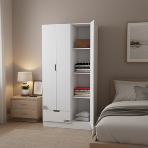 Armario Cimarron de 2 puertas, color blanco, con compartimento abierto, 5 estantes, armario de almacenamiento, muebles para dormitorio - Product Image 2